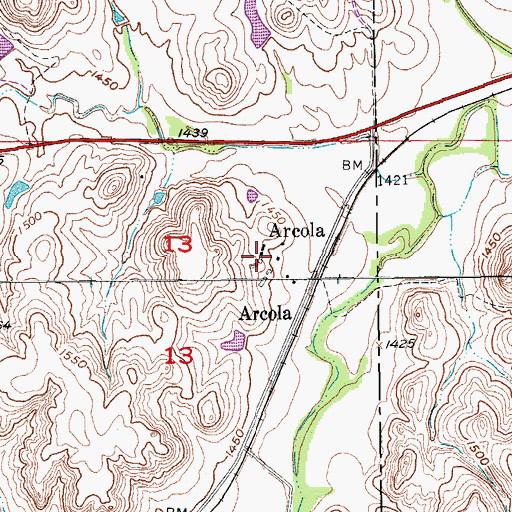 Topographic Map of Arcola, KS