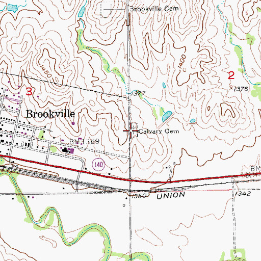 Topographic Map of Calvary Cemetery, KS