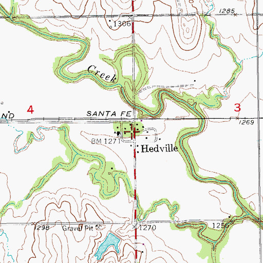 Topographic Map of Hedville, KS