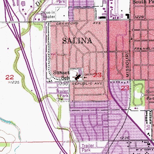Topographic Map of Sunset Elementary School, KS