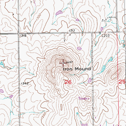 Topographic Map of Iron Mound, KS