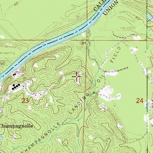 Topographic Map of Champagnolle Landing Oil Field, AR
