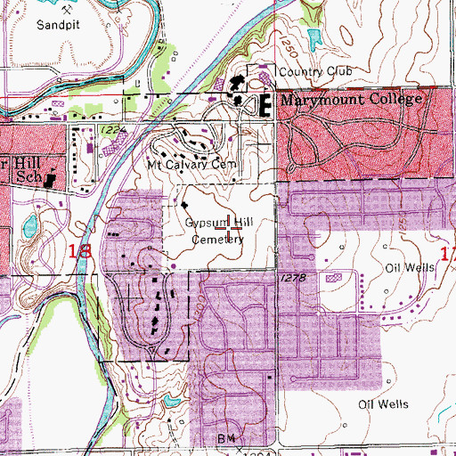 Topographic Map of Gypsum Hill Cemetery, KS