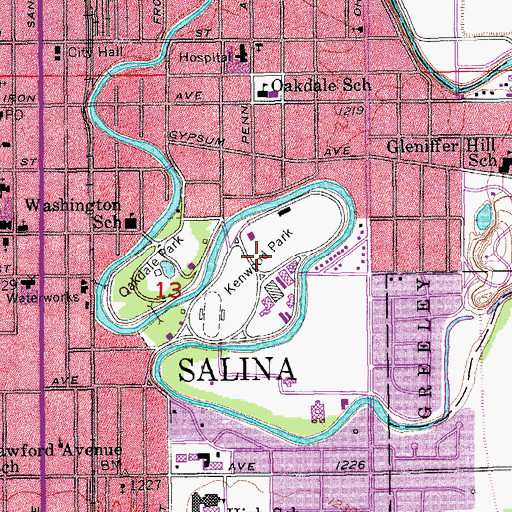 Topographic Map of Kenwood Park, KS