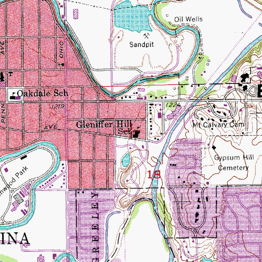 Topographic Map of Gleniffer Hill Elementary School, KS