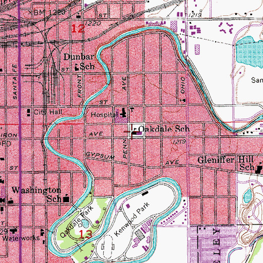 Topographic Map of Oakdale Elementary School, KS