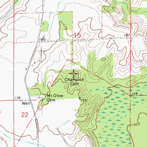 Topographic Map of Champion Cemetery, AR