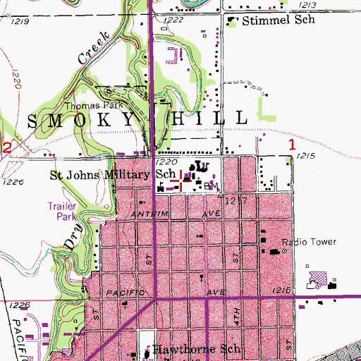 Topographic Map of Saint John's Military School, KS