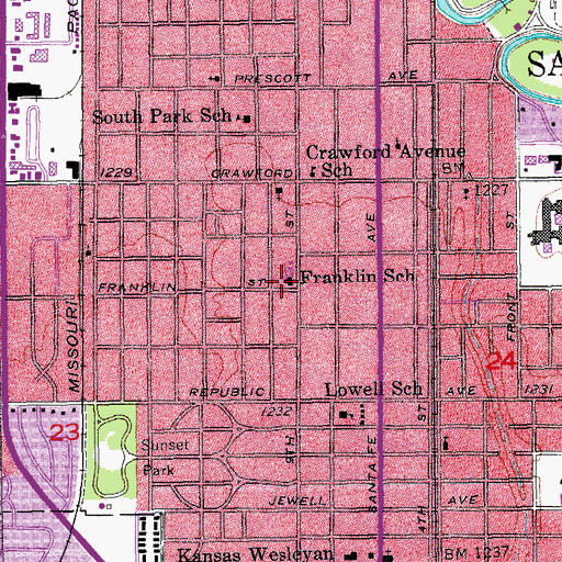 Topographic Map of Franklin Elementary School, KS