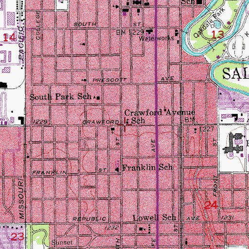 Topographic Map of Crawford Avenue School, KS