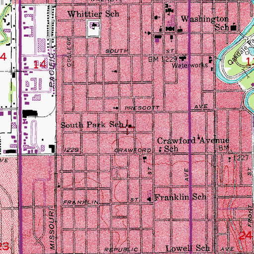 Topographic Map of South Park School, KS