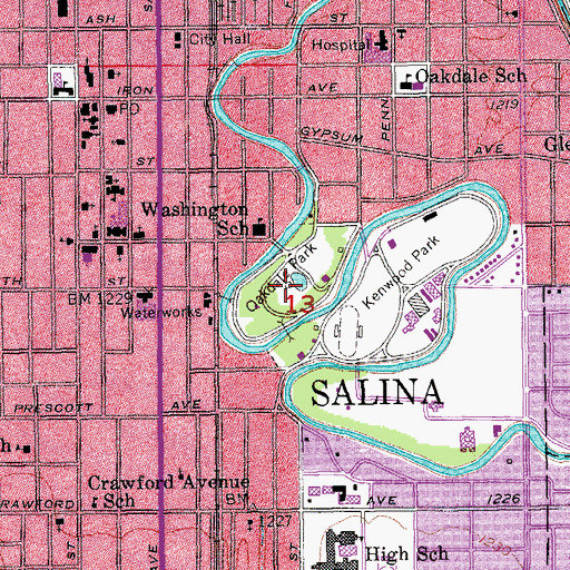 Topographic Map of Oakdale Park, KS