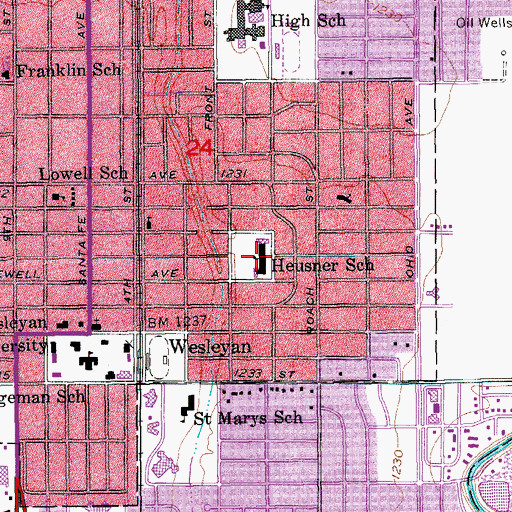Topographic Map of Heusner Elementary School, KS