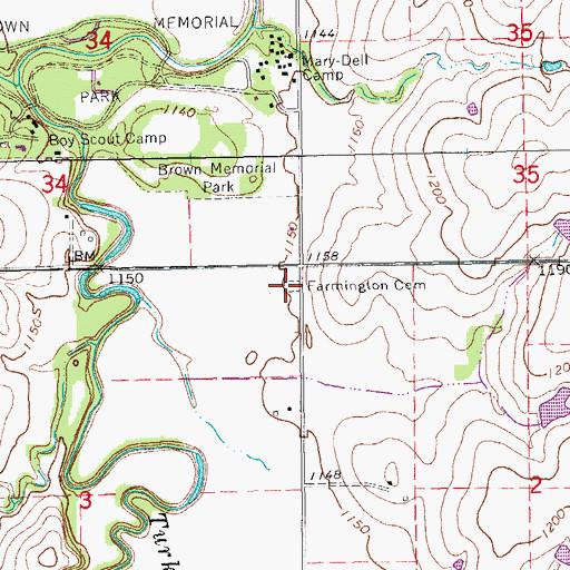 Topographic Map of Farmington Cemetery, KS