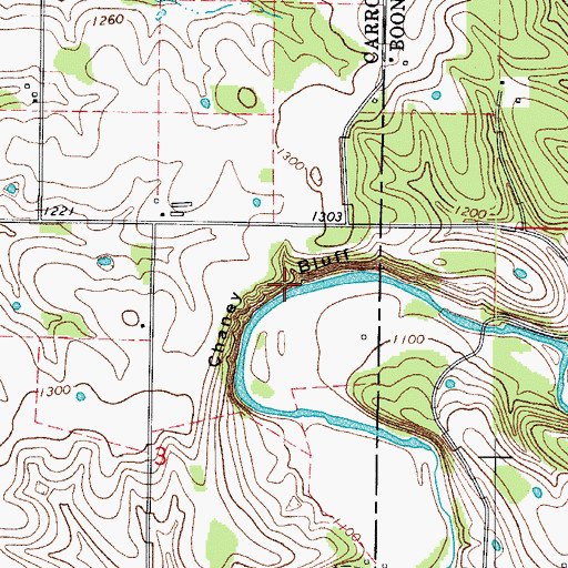 Topographic Map of Chaney Bluff, AR