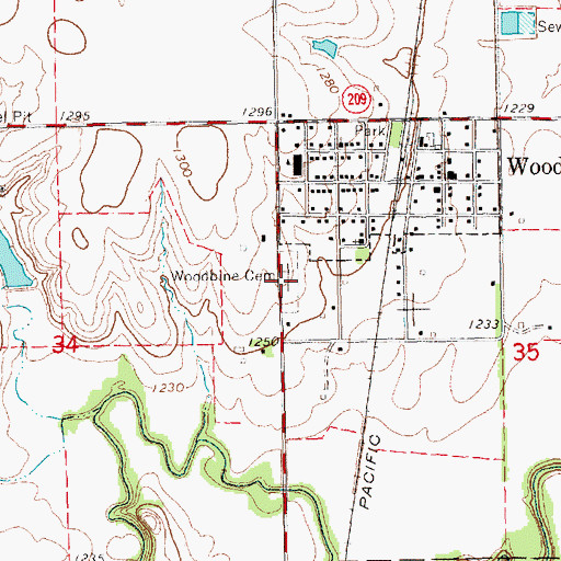 Topographic Map of Woodbine Cemetery, KS