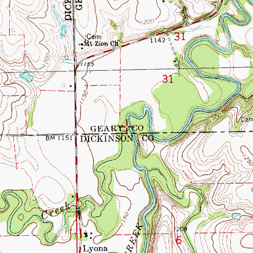 Topographic Map of Carry Creek, KS
