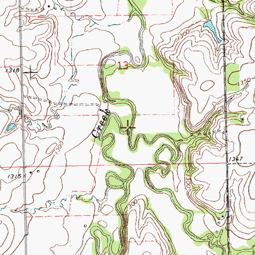 Topographic Map of Mulberry Creek, KS
