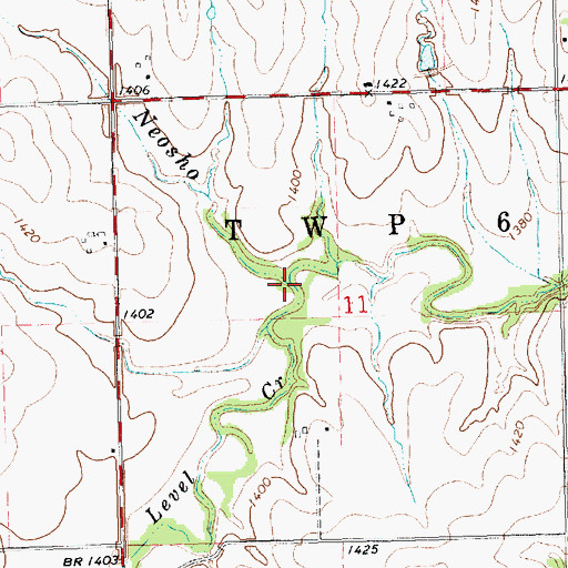 Topographic Map of Level Creek, KS