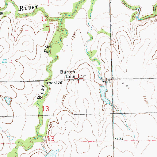 Topographic Map of Burton Cemetery, KS