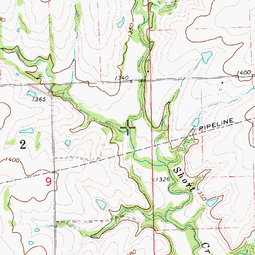 Topographic Map of West Branch Short Creek, KS
