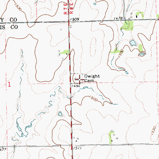 Topographic Map of Dwight Cemetery, KS