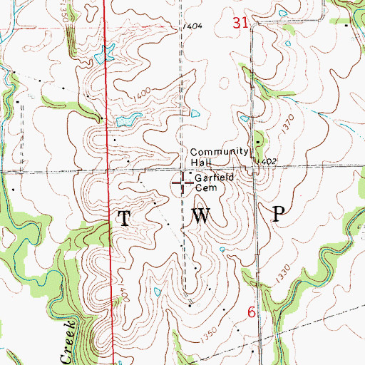 Topographic Map of Garfield Cemetery, KS