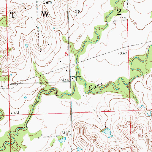 Topographic Map of Middle Branch Munkers Creek, KS