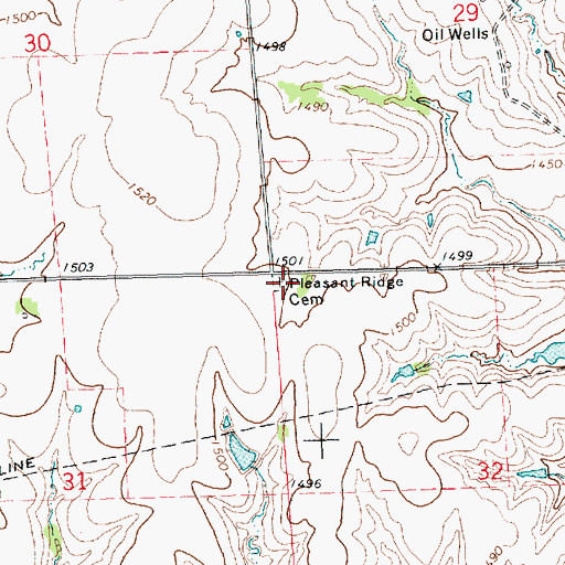 Topographic Map of Pleasant Ridge Cemetery, KS