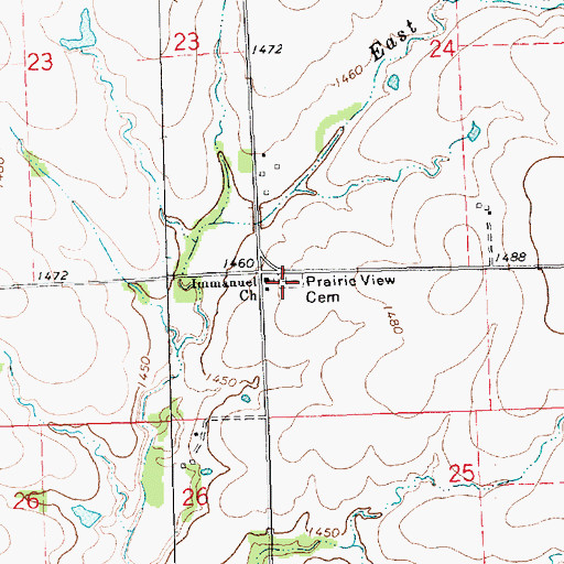 Topographic Map of Prairie View Cemetery, KS
