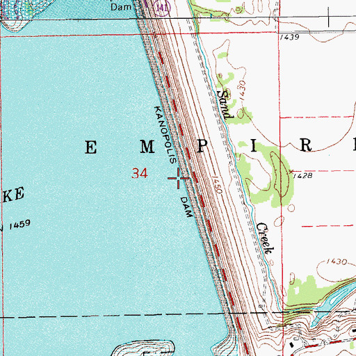 Topographic Map of Kanopolis Dam, KS