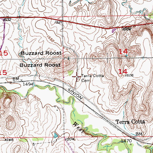 Topographic Map of Terra Cotta Cemetery, KS