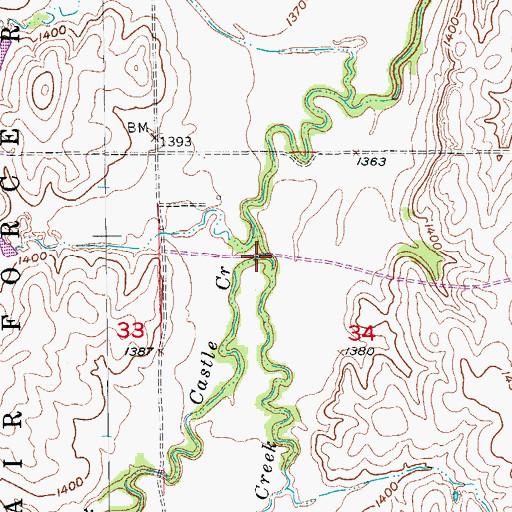 Topographic Map of Castle Creek, KS