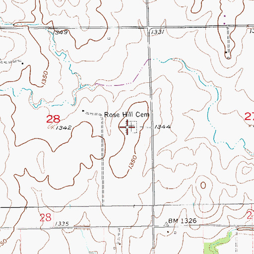 Topographic Map of Rose Hill Cemetery, KS