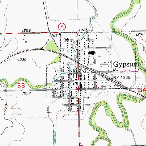 Topographic Map of Gypsum, KS