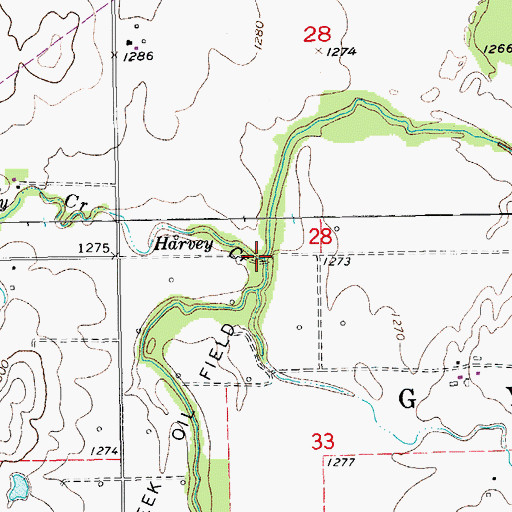 Topographic Map of Harvey Creek, KS