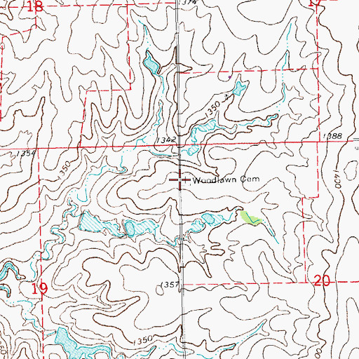 Topographic Map of Woodlawn Cemetery, KS