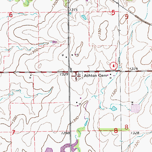 Topographic Map of Ashton Cemetery, KS