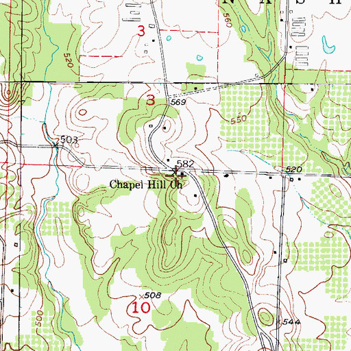 Topographic Map of Chapel Hill Church, AR