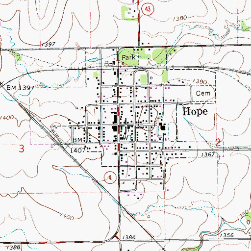 Topographic Map of Hope, KS