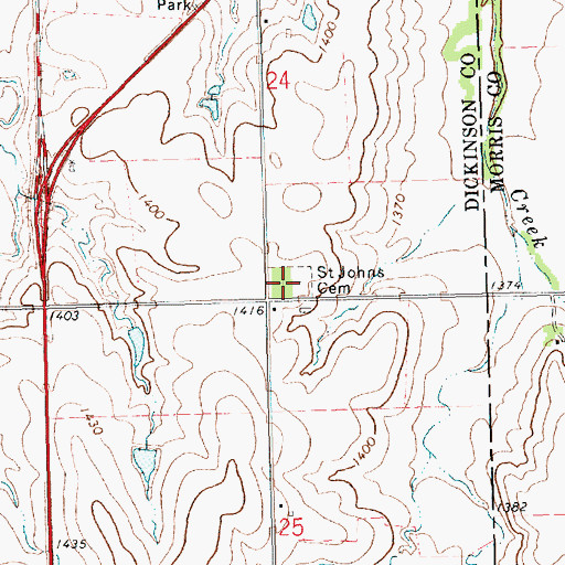 Topographic Map of Saint John's Cemetery, KS