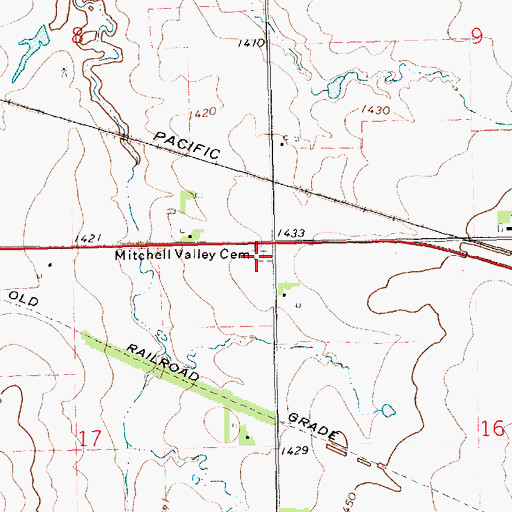 Topographic Map of Mitchell Valley Cemetery, KS