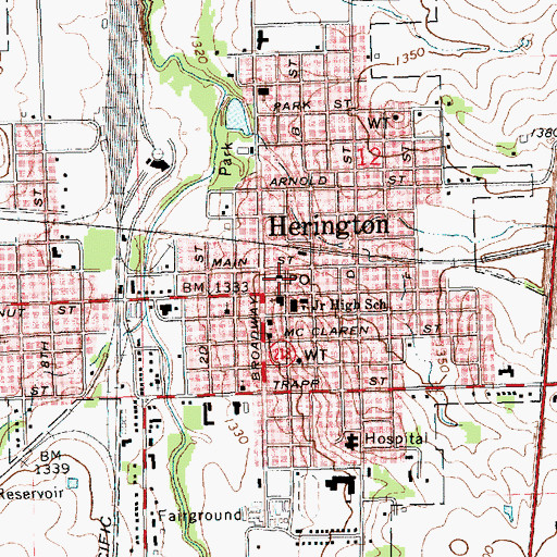 Topographic Map of Herington, KS