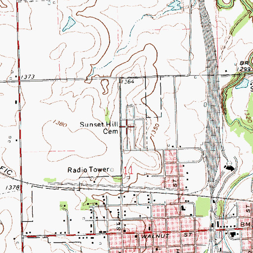 Topographic Map of Sunset Hill Cemetery, KS