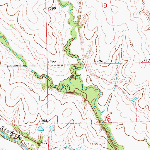 Topographic Map of Mile-and-a-Half Creek, KS