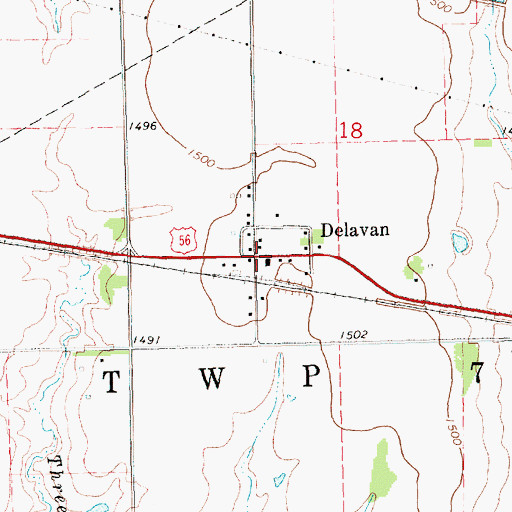 Topographic Map of Delavan, KS