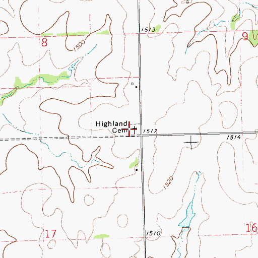 Topographic Map of Highland Cemetery, KS