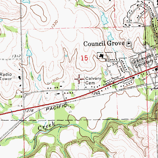 Topographic Map of Calvary Cemetery, KS