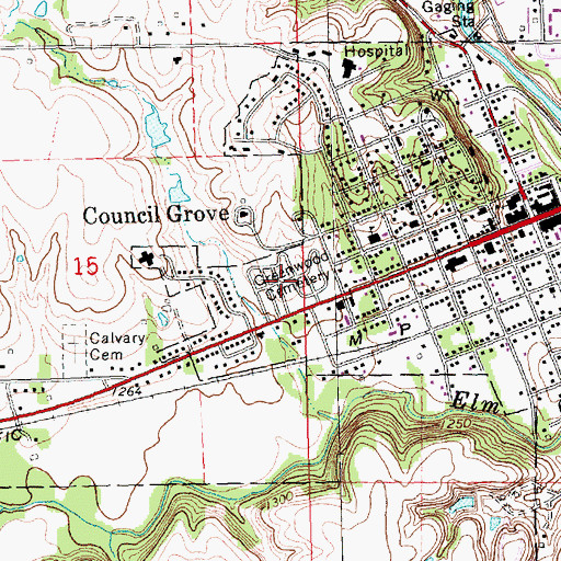 Topographic Map of Greenwood Cemetery, KS