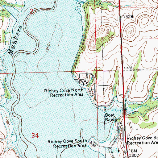 Topographic Map of Richey Cove North Recreation Area, KS